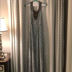 Blue and brown halter maxi